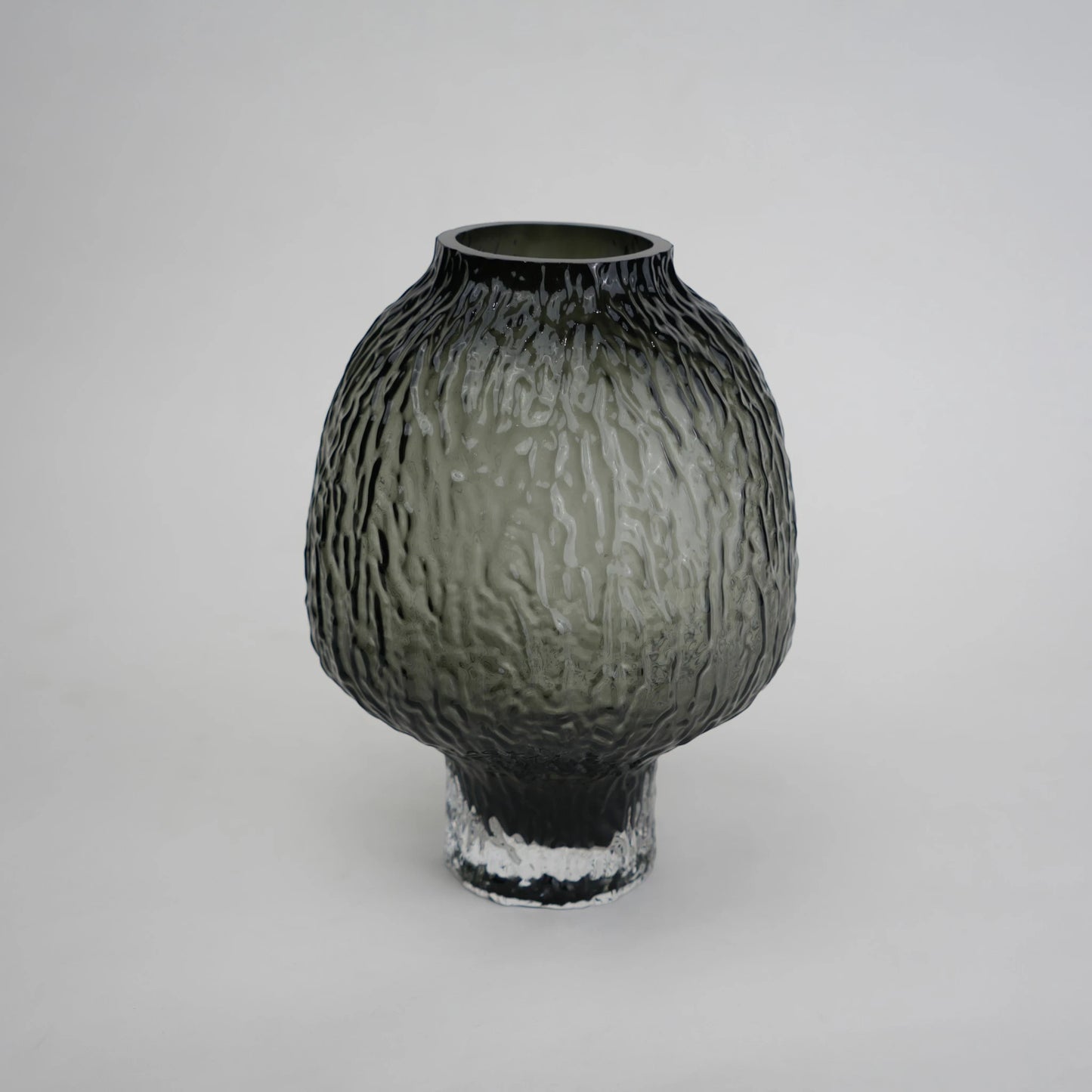 olive charcoal textured glass vase with ripple pattern