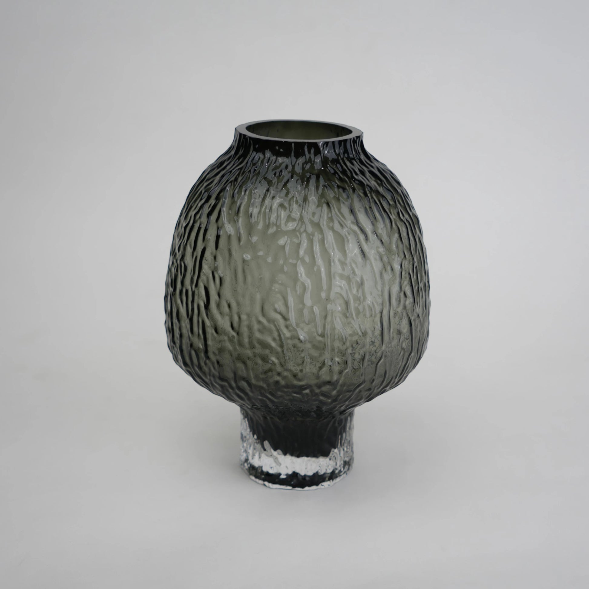 olive charcoal textured glass vase with ripple pattern