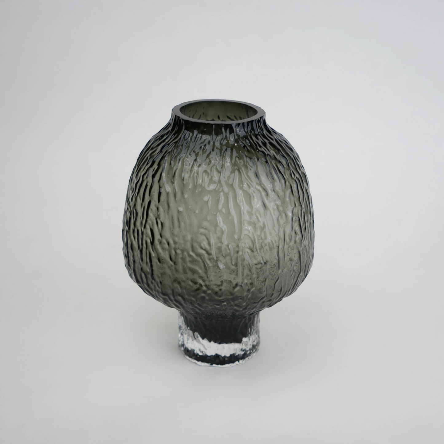 olive charcoal textured glass vase with ripple pattern