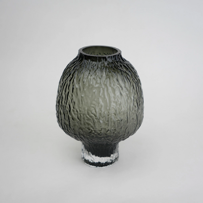 olive charcoal textured glass vase with ripple pattern