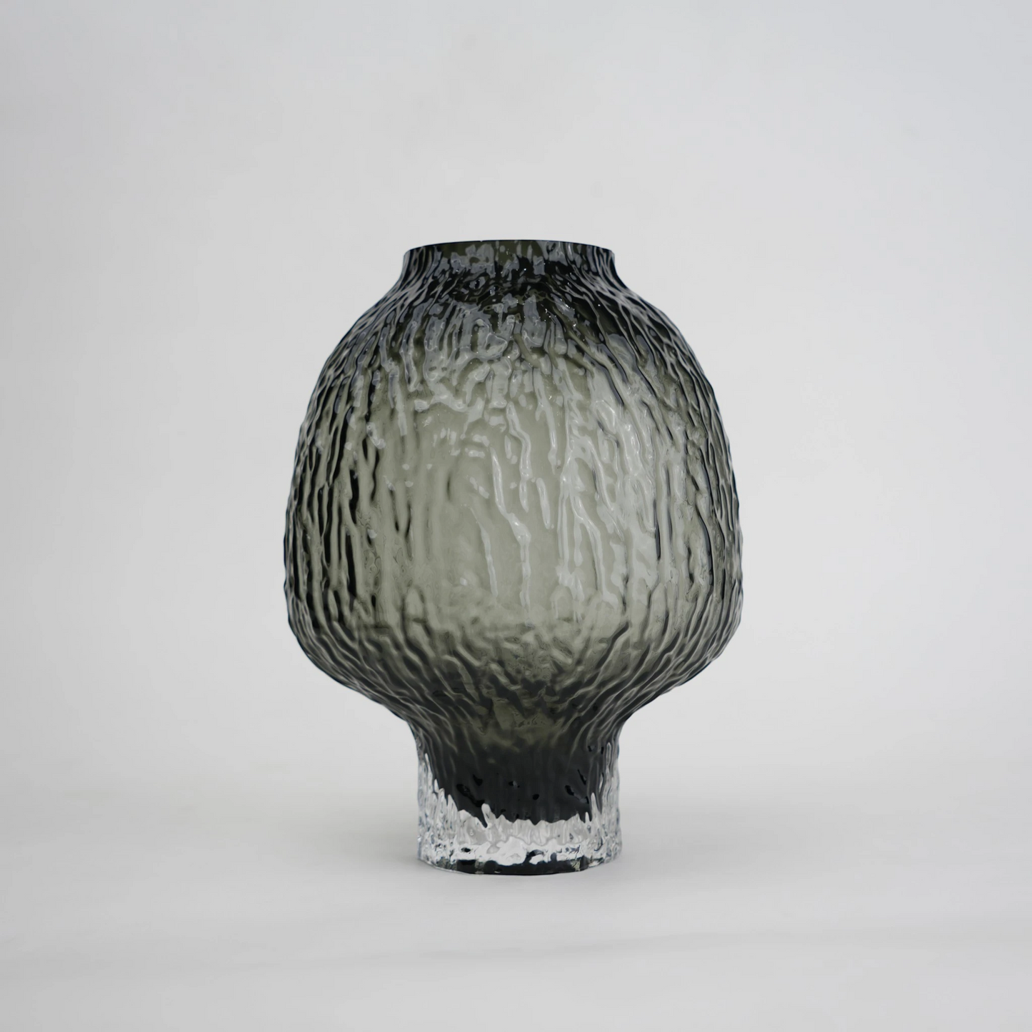 olive charcoal textured glass vase with ripple pattern
