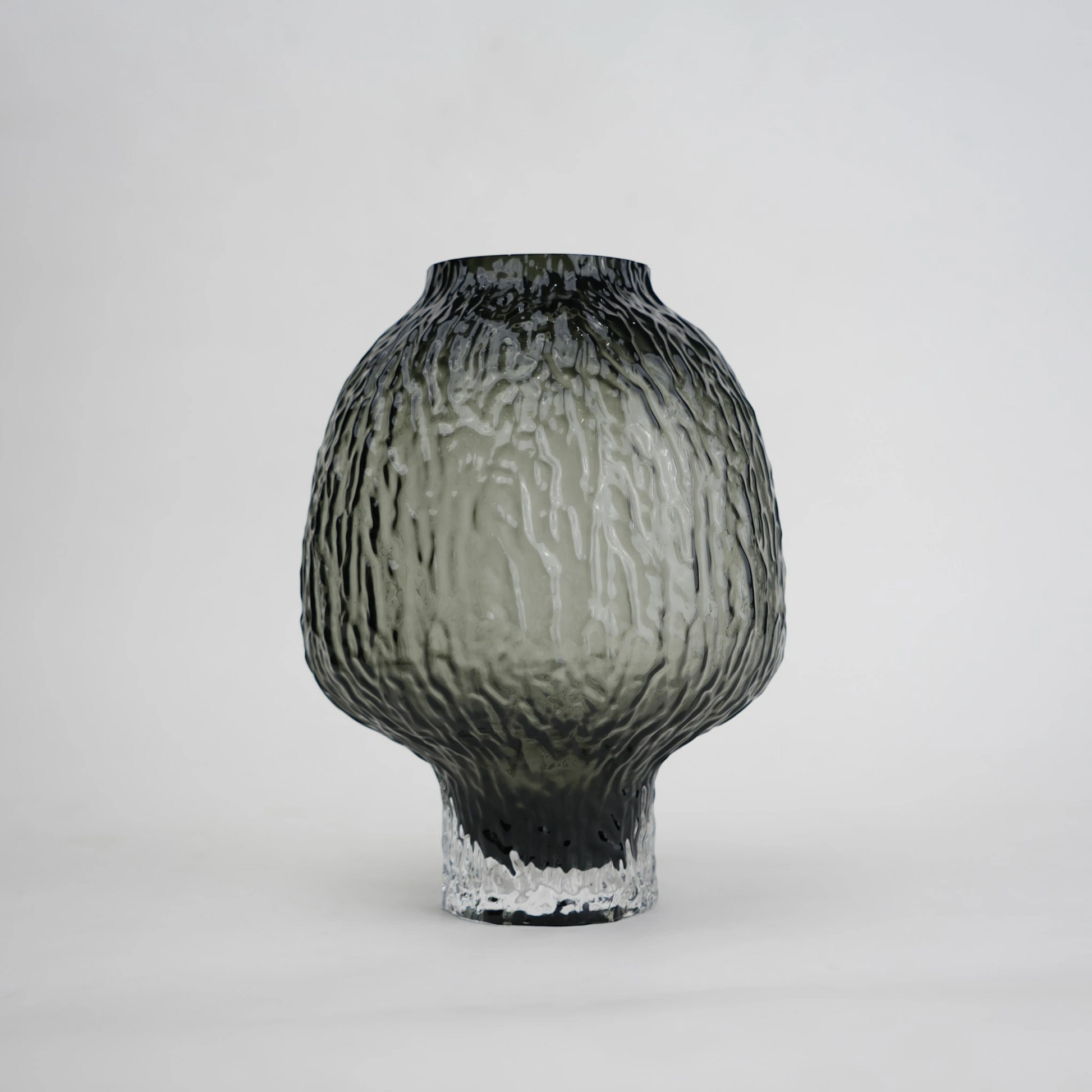olive charcoal textured glass vase with ripple pattern