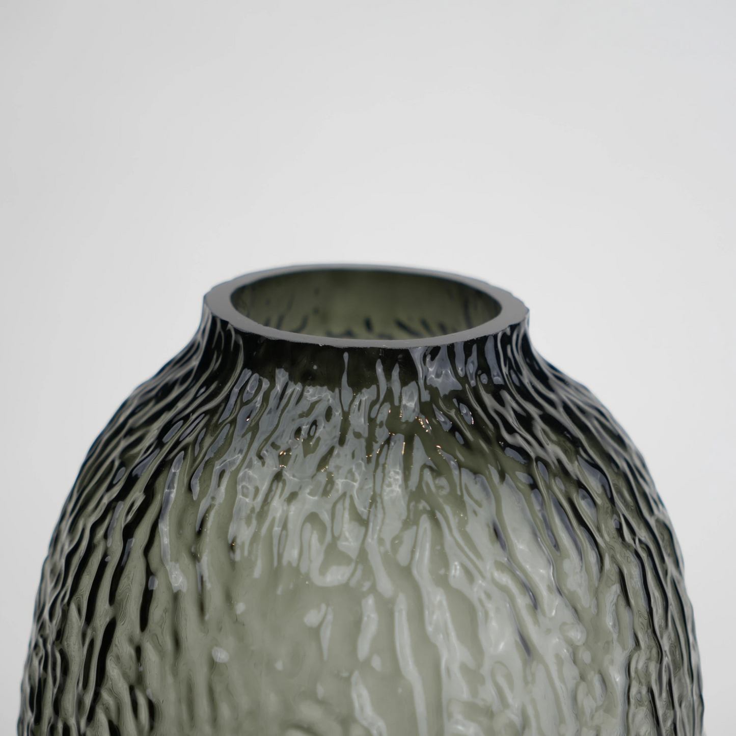 olive charcoal textured glass vase with ripple pattern