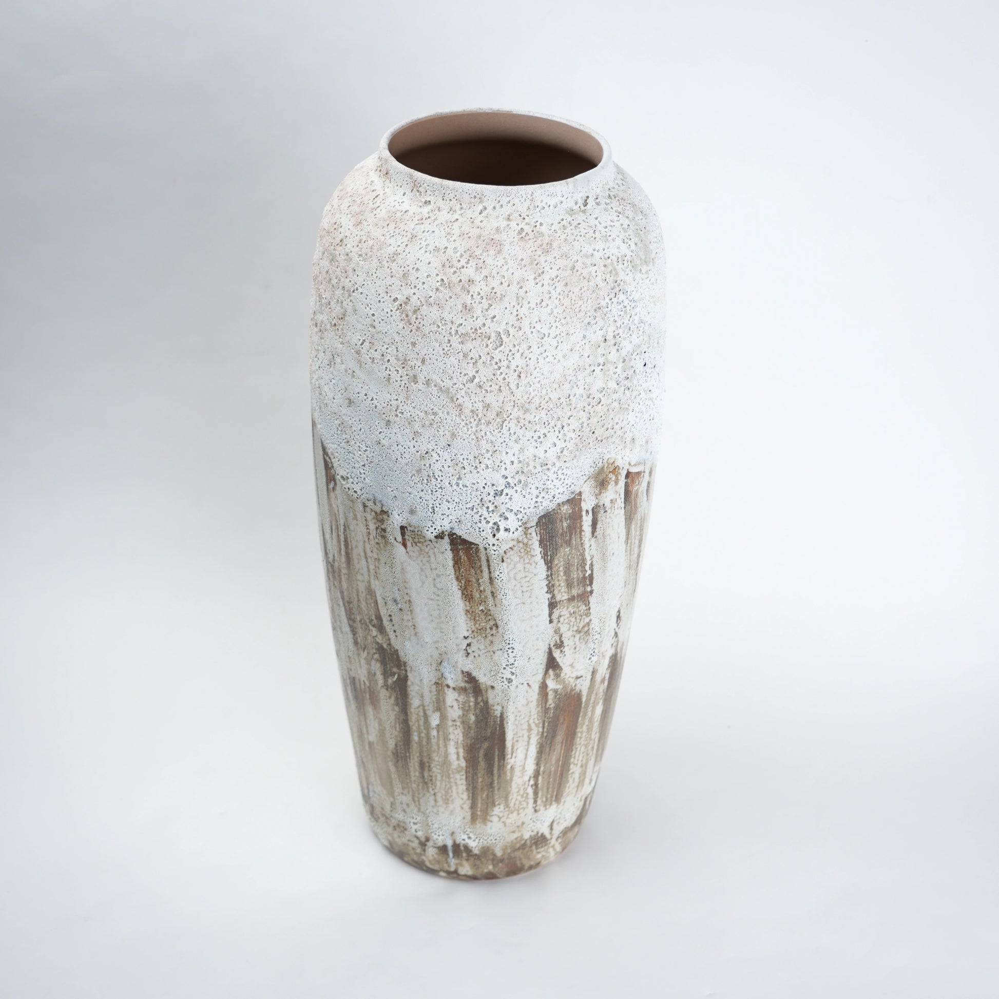 Textured ceramic decorative vases with hand-painted mountain landscape artwork in three sculptural shapes