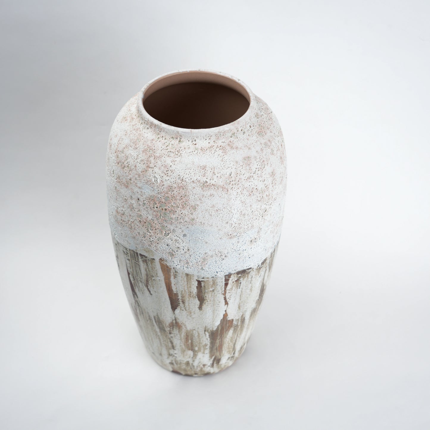 Textured ceramic decorative vases with hand-painted mountain landscape artwork in three sculptural shapes