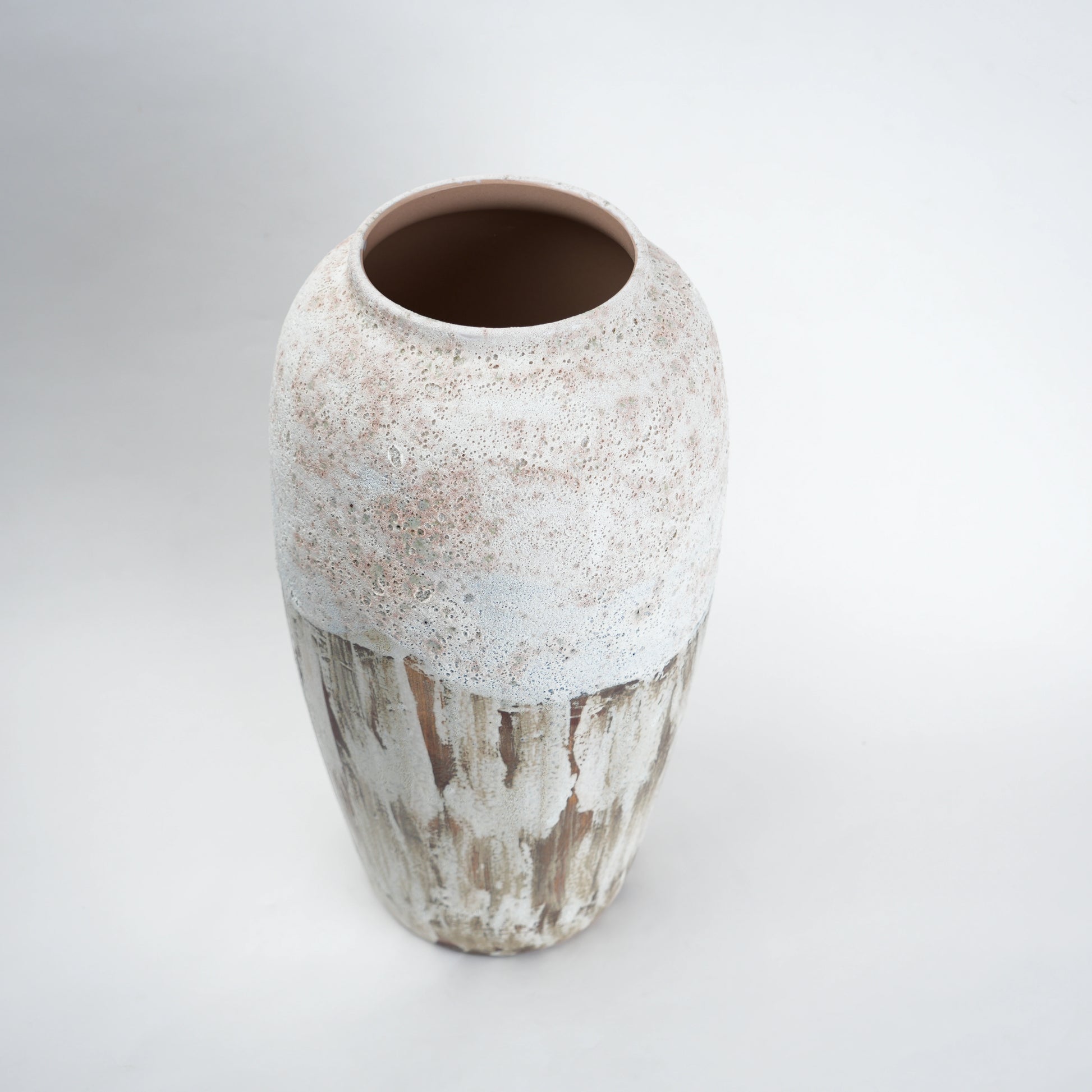 Textured ceramic decorative vases with hand-painted mountain landscape artwork in three sculptural shapes