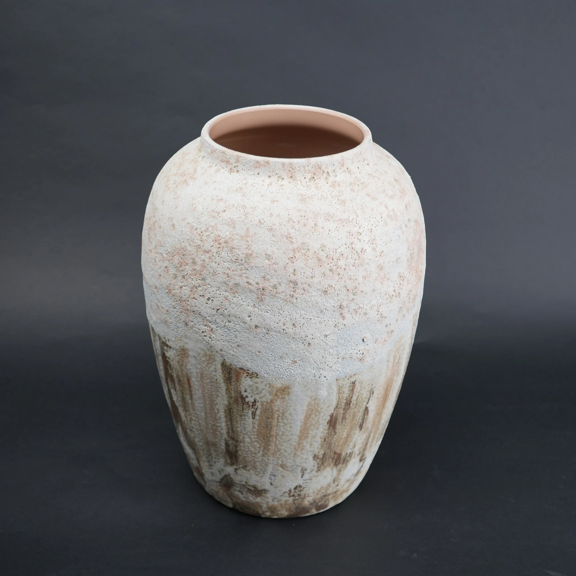 Textured ceramic decorative vases with hand-painted mountain landscape artwork in three sculptural shapes