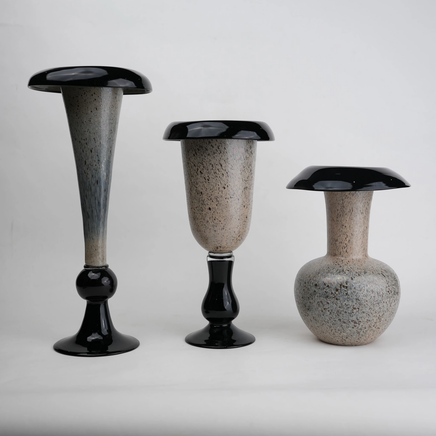 flared rim speckle glass vase in black grey