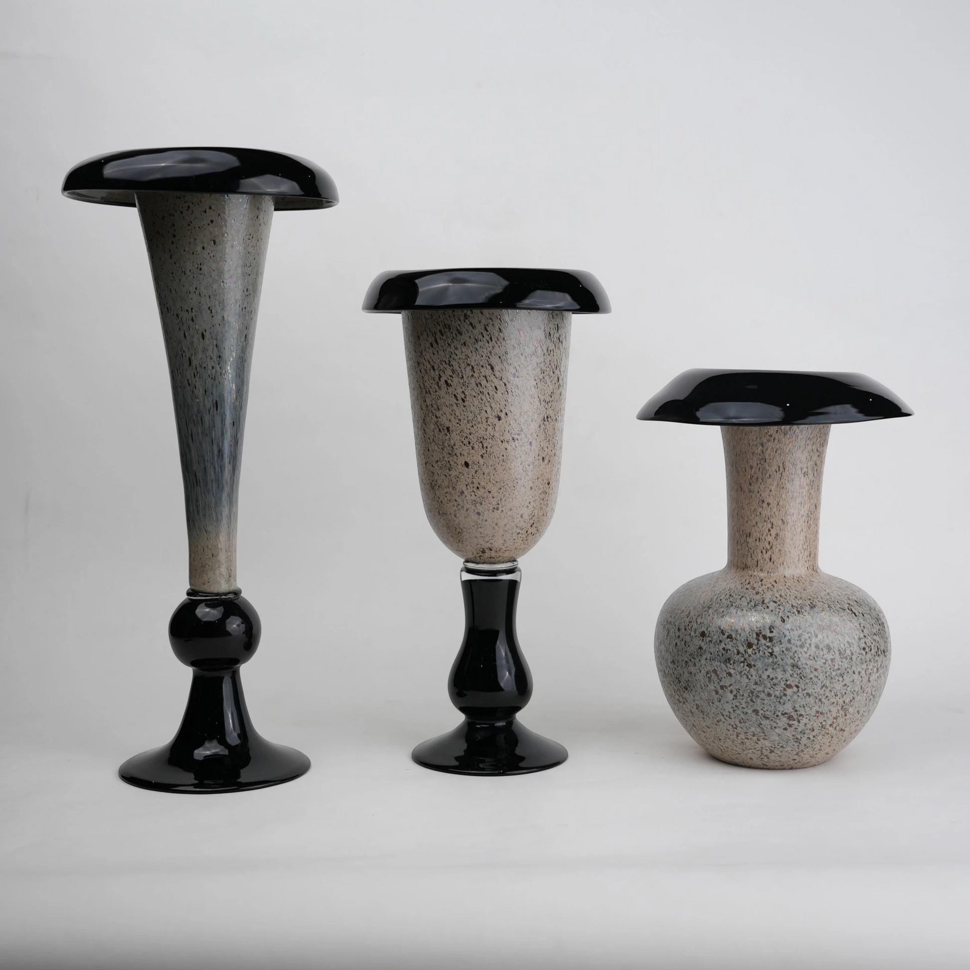 flared rim speckle glass vase in black grey