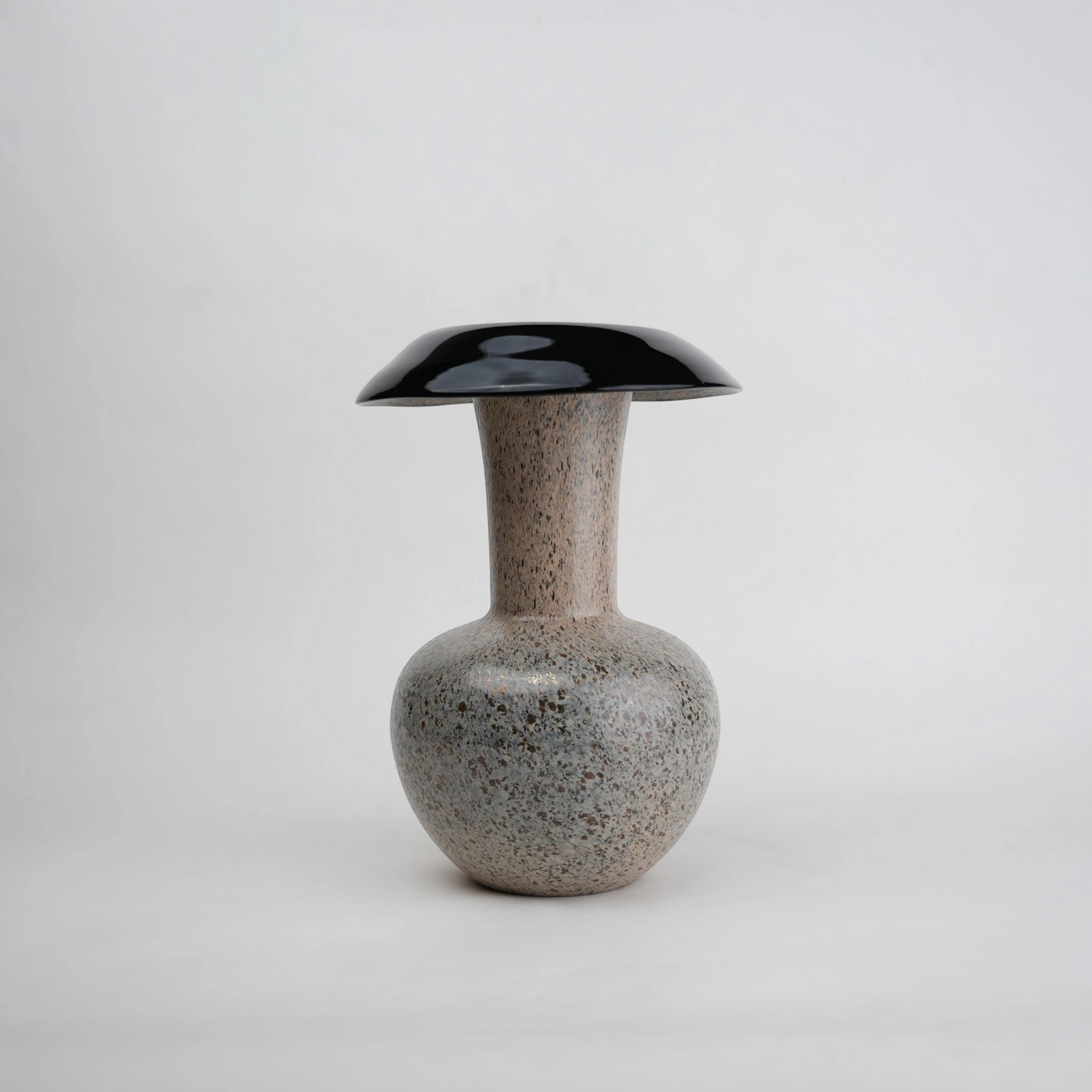 flared rim speckle glass vase in black grey