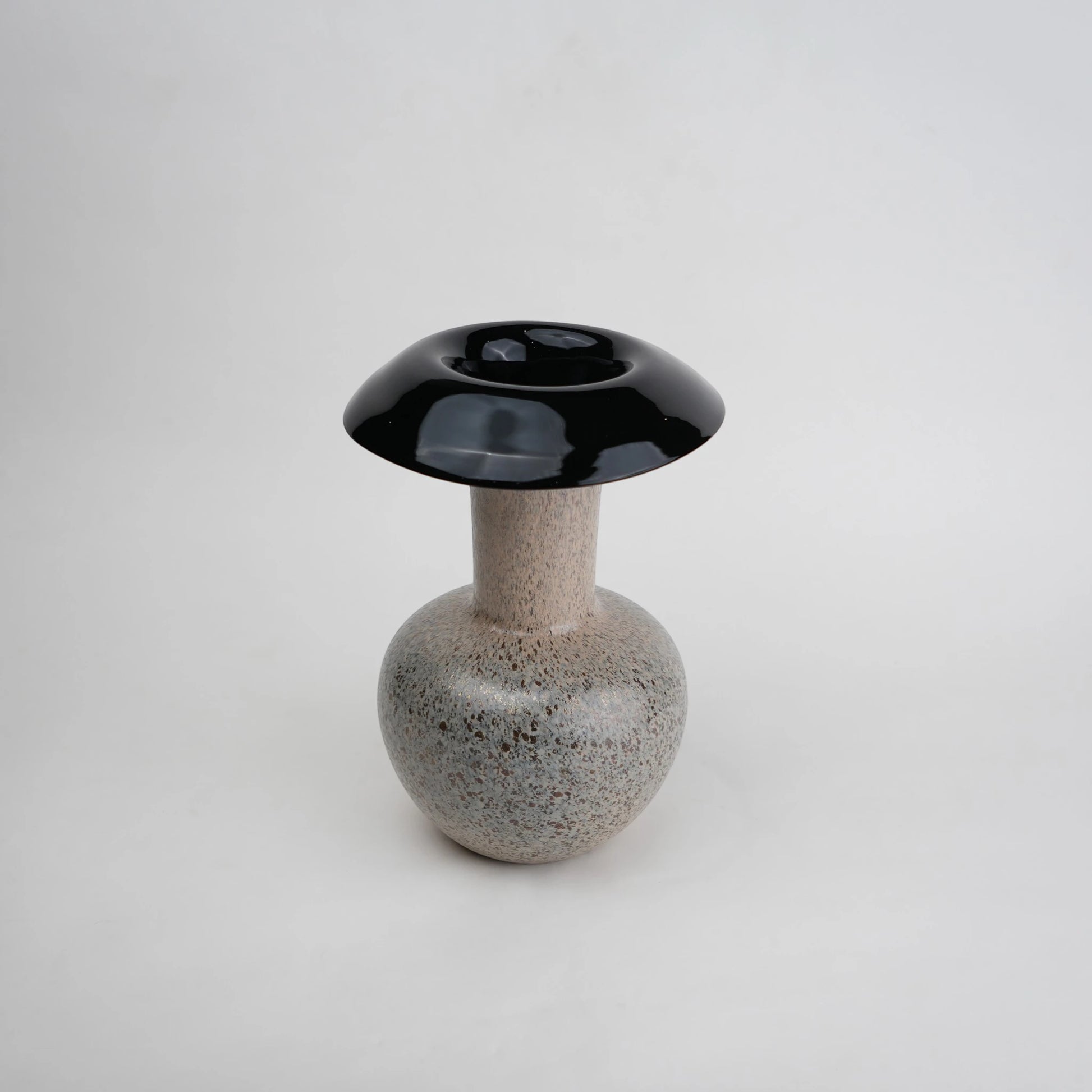 flared rim speckle glass vase in black grey