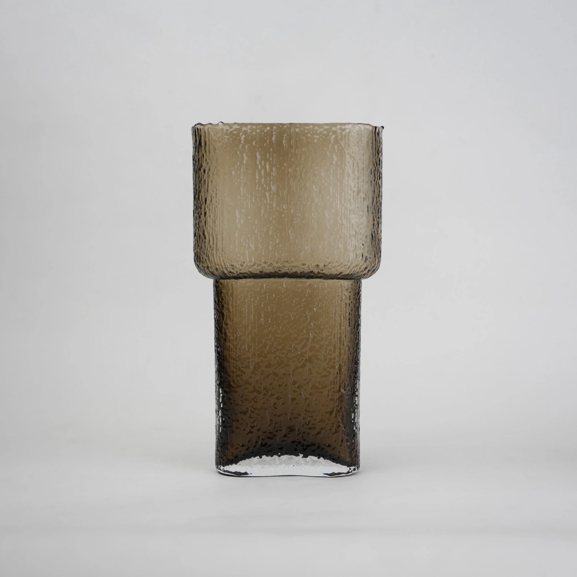 band design smokey yellow glass vase with textured surface