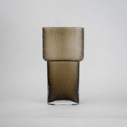 band design smokey yellow glass vase with textured surface