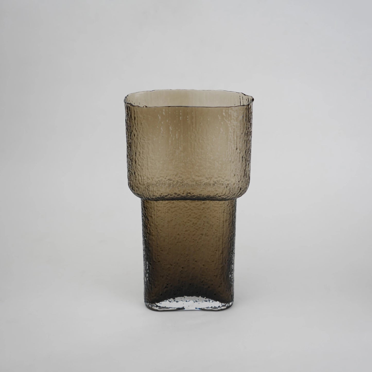 band design smokey yellow glass vase with textured surface