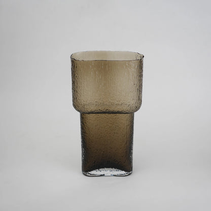 band design smokey yellow glass vase with textured surface