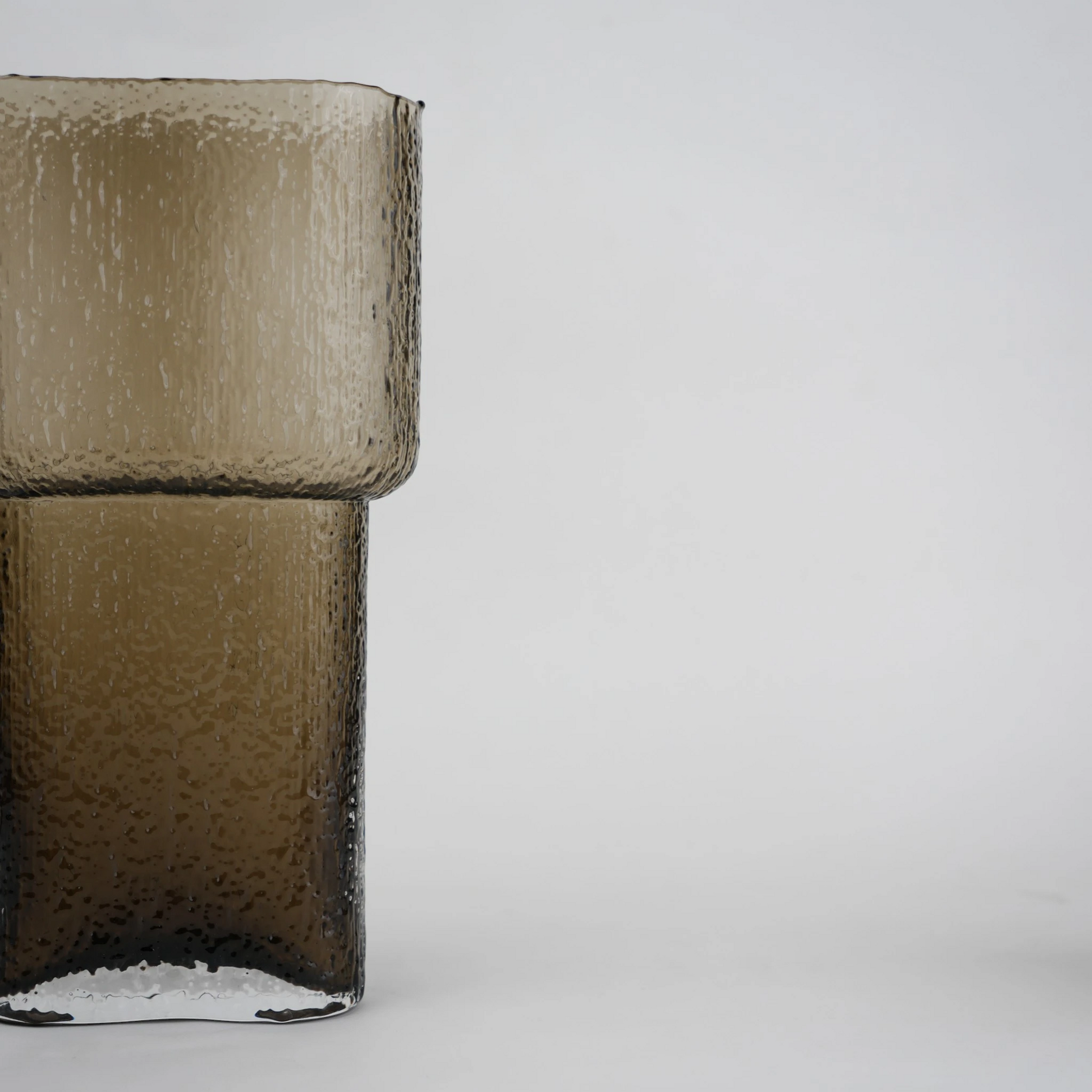 band design smokey yellow glass vase with textured surface