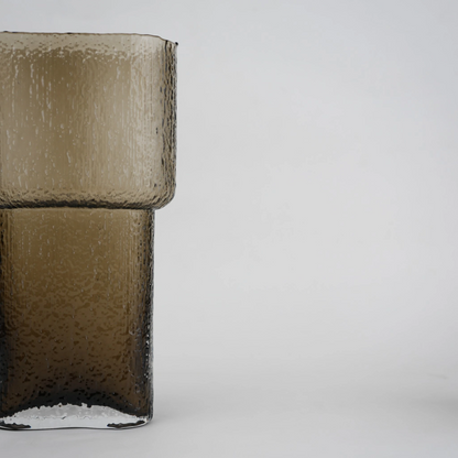 band design smokey yellow glass vase with textured surface
