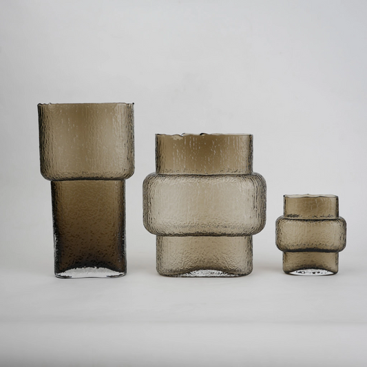 band design smokey yellow glass vase with textured surface