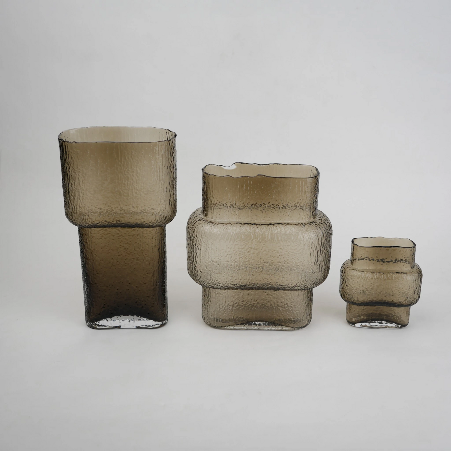 band design smokey yellow glass vase with textured surface