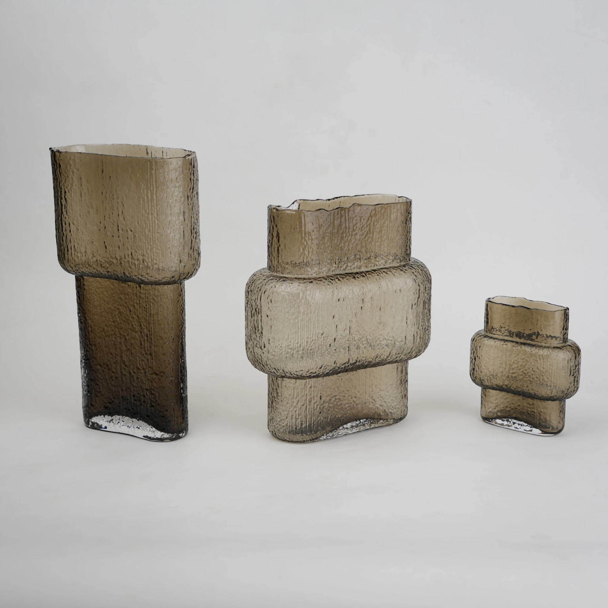 band design smokey yellow glass vase with textured surface