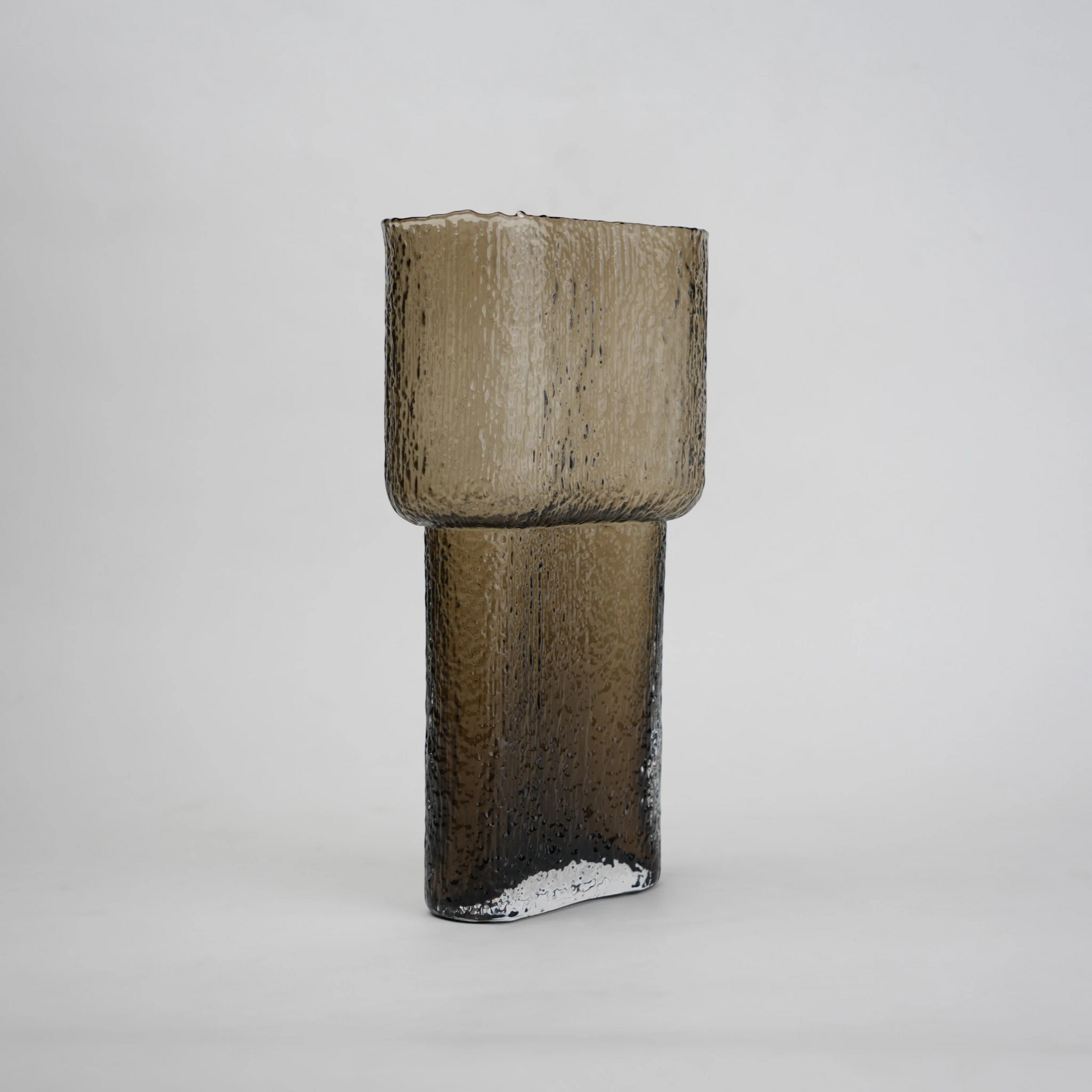 band design smokey yellow glass vase with textured surface