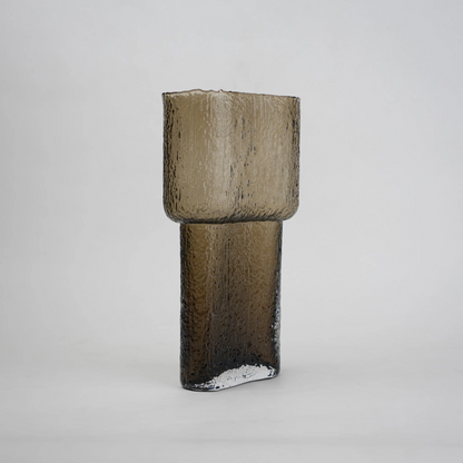 band design smokey yellow glass vase with textured surface
