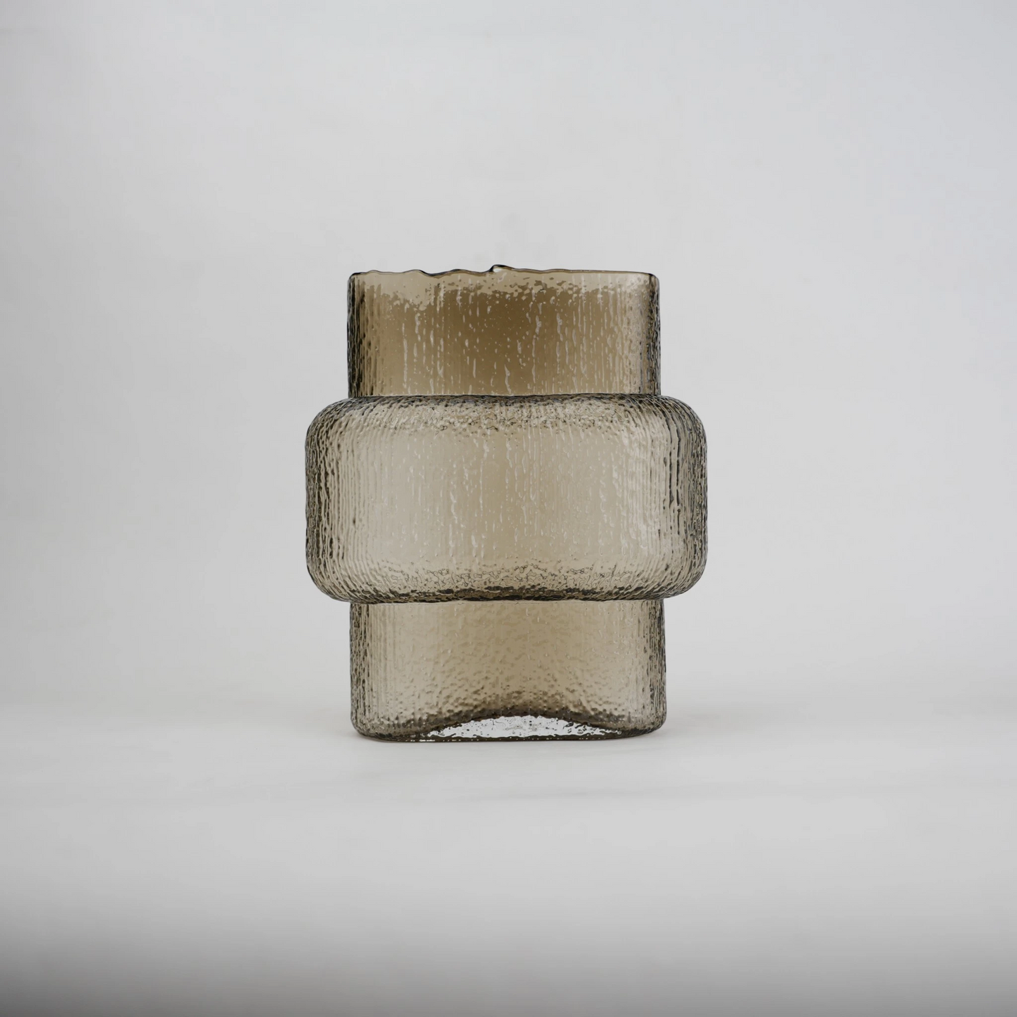 band design smokey yellow glass vase with textured surface