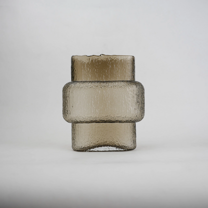 band design smokey yellow glass vase with textured surface