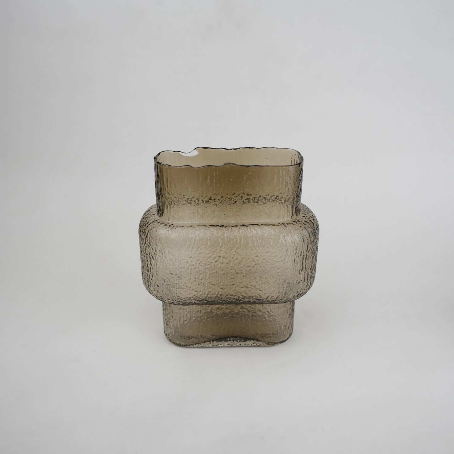 band design smokey yellow glass vase with textured surface