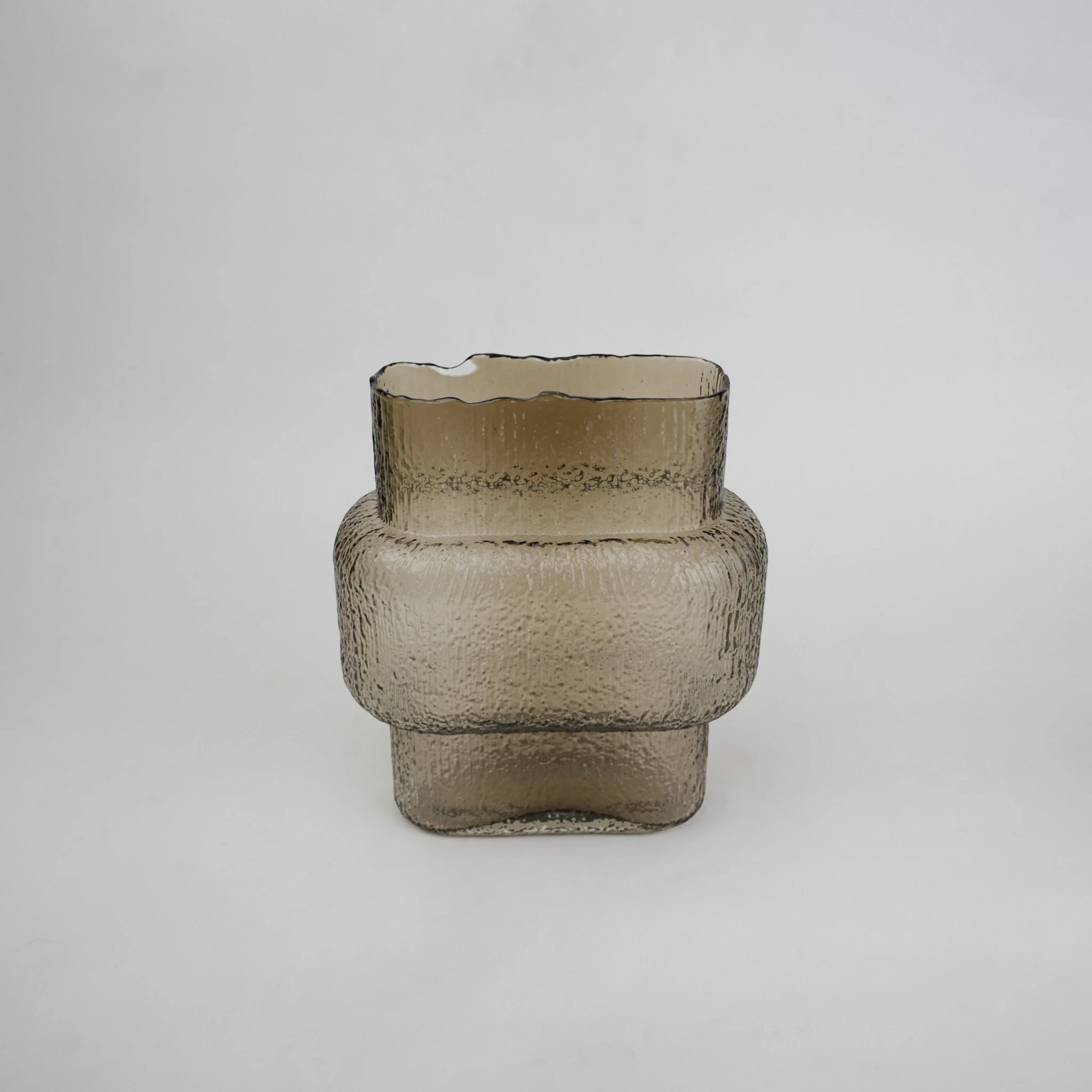 band design smokey yellow glass vase with textured surface