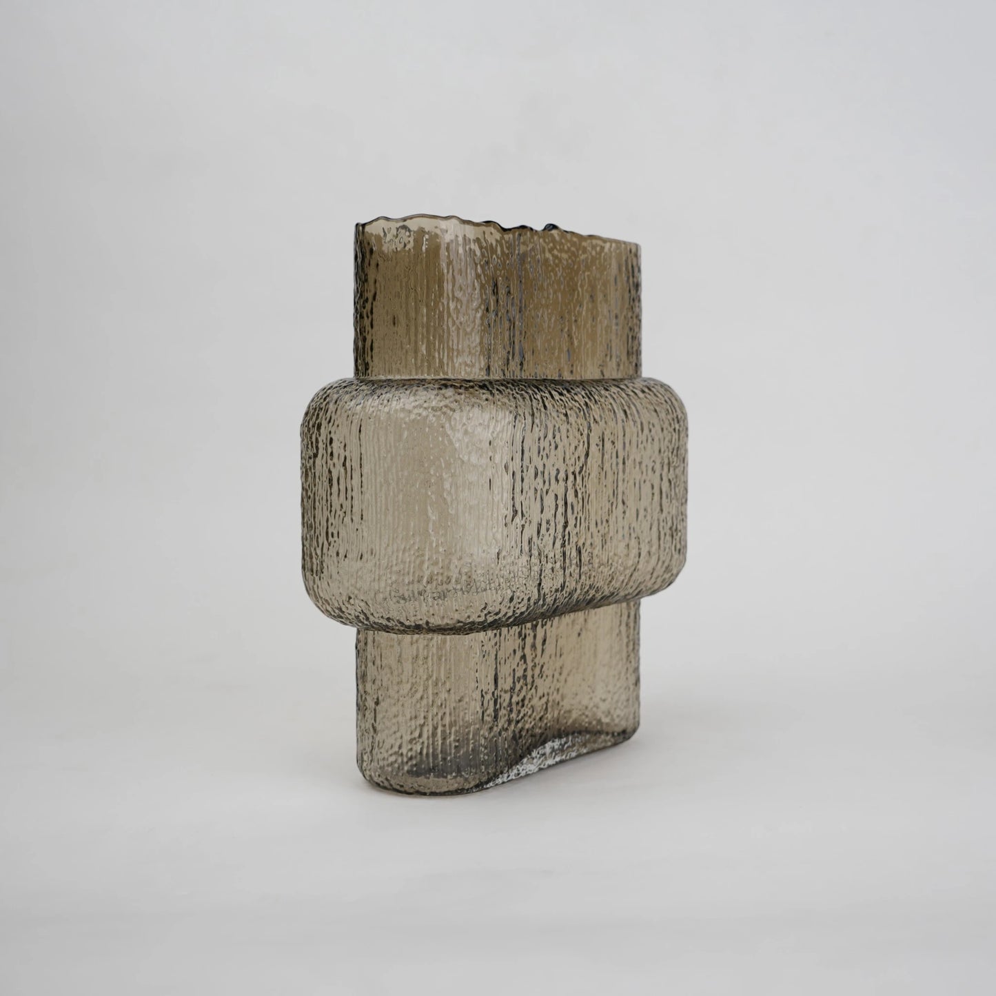 band design smokey yellow glass vase with textured surface