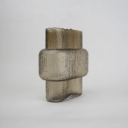 band design smokey yellow glass vase with textured surface