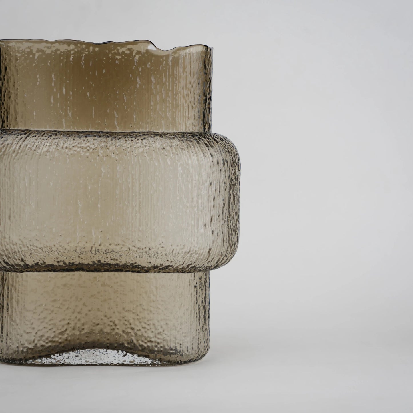 band design smokey yellow glass vase with textured surface
