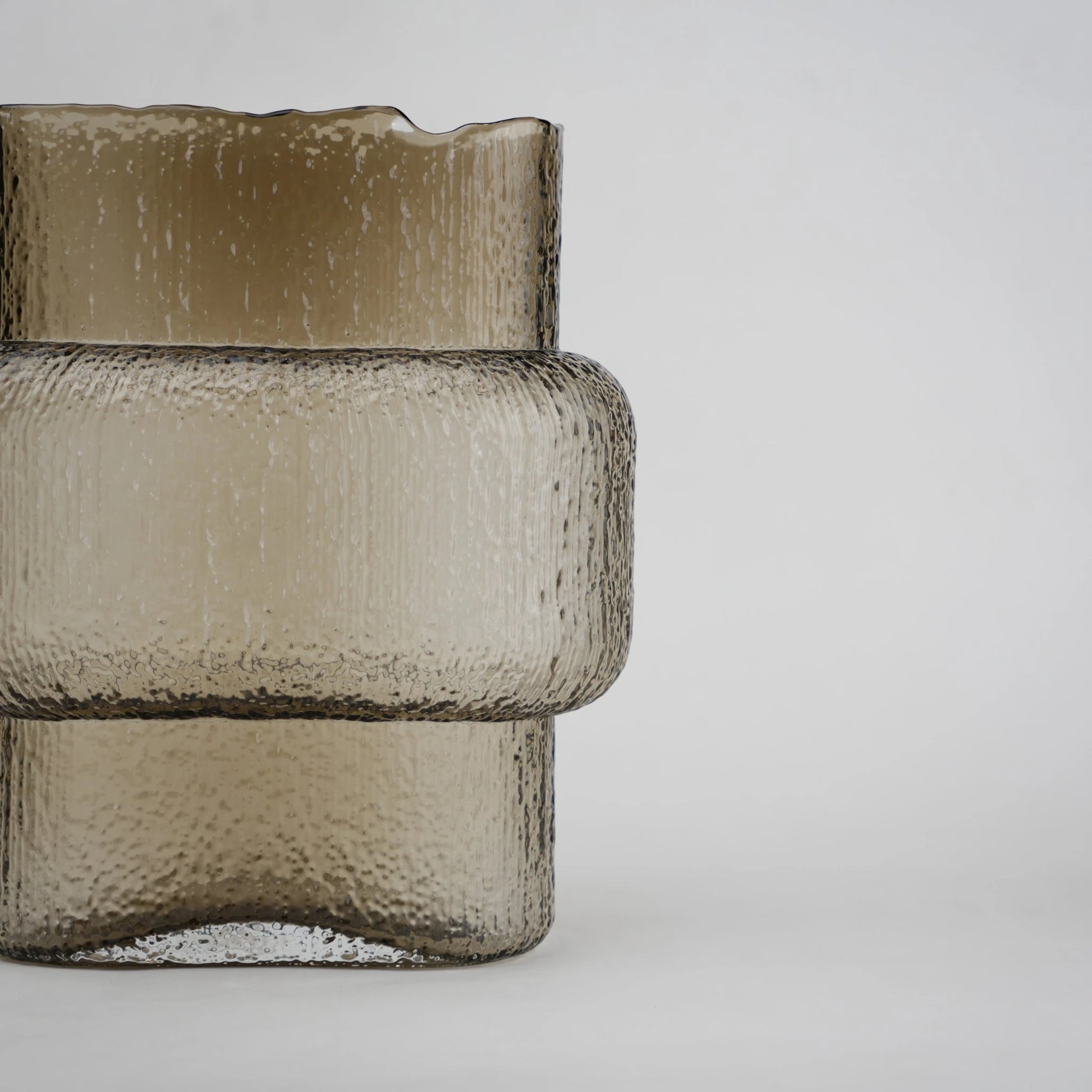 band design smokey yellow glass vase with textured surface