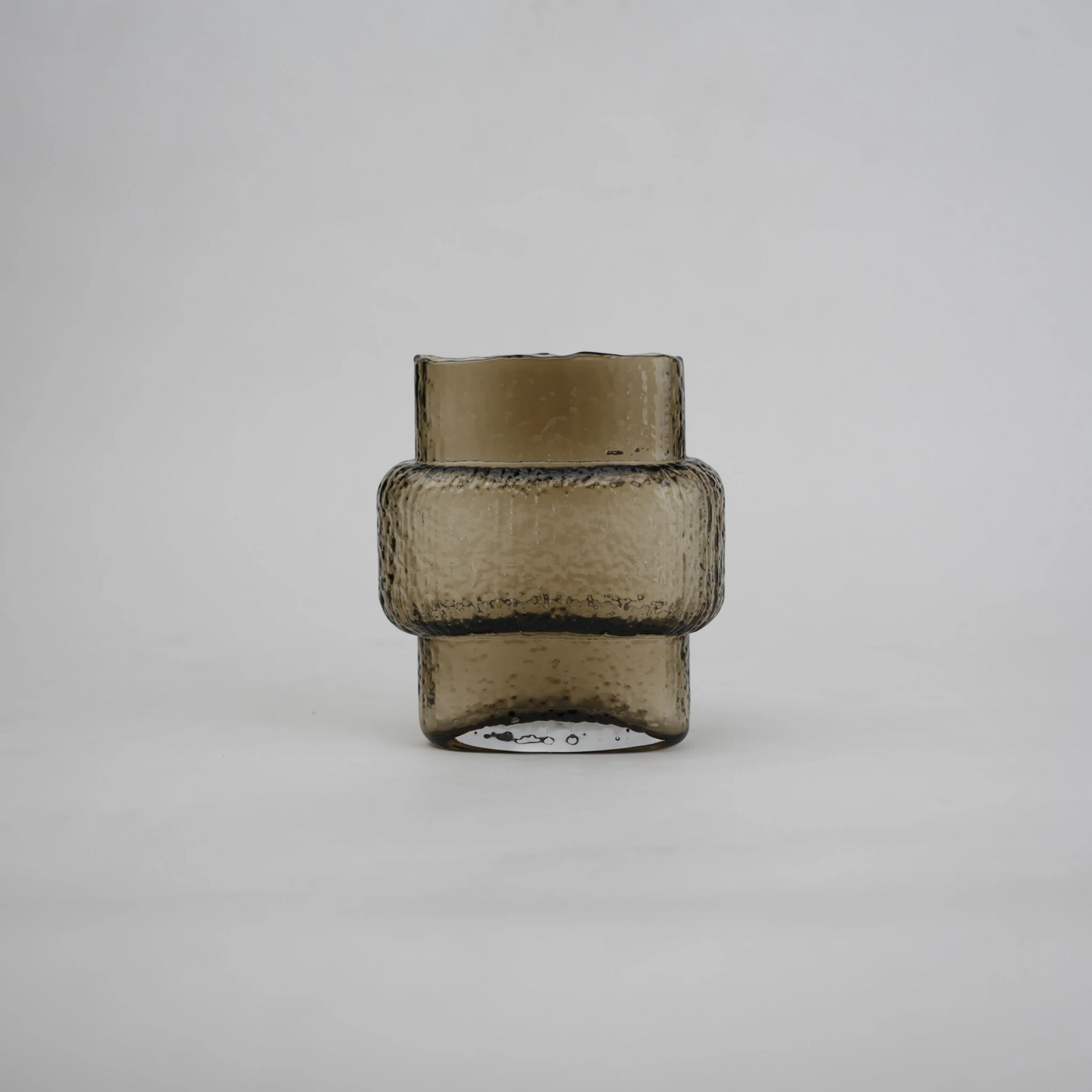 band design smokey yellow glass vase with textured surface