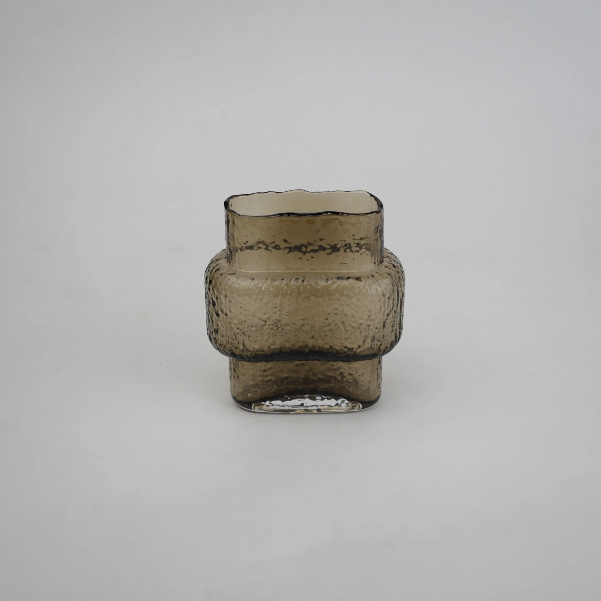 band design smokey yellow glass vase with textured surface