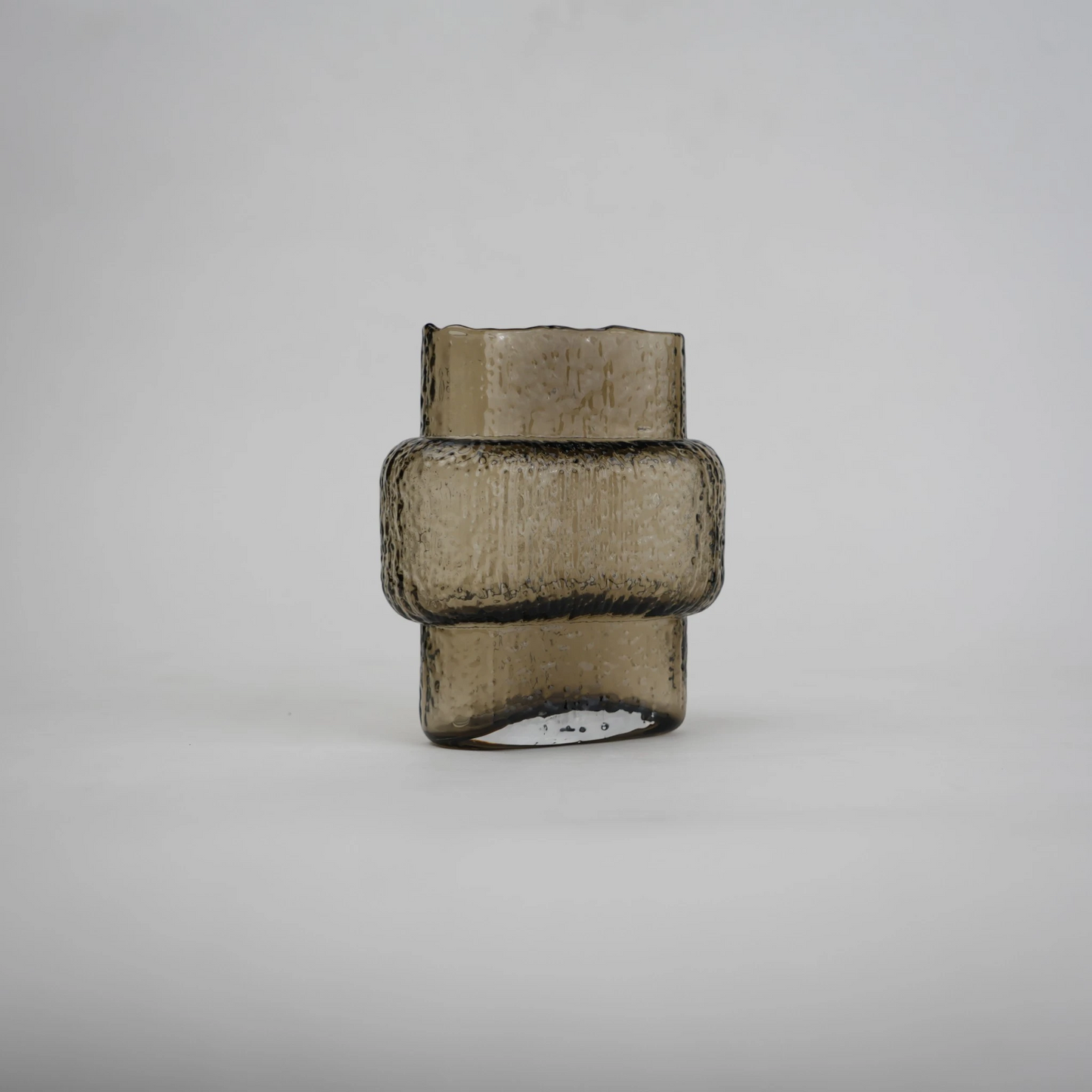 band design smokey yellow glass vase with textured surface
