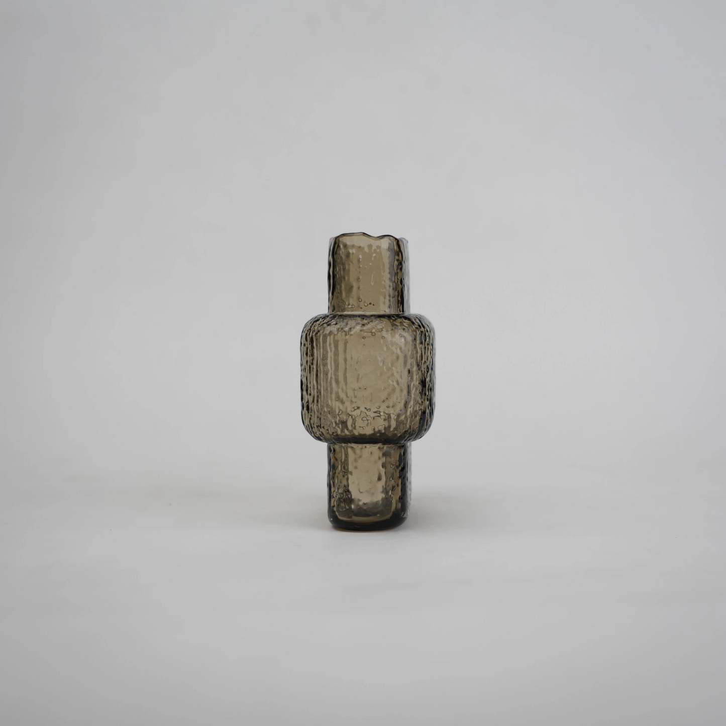 band design smokey yellow glass vase with textured surface