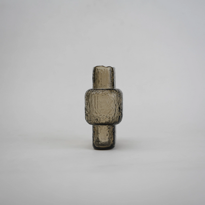 band design smokey yellow glass vase with textured surface