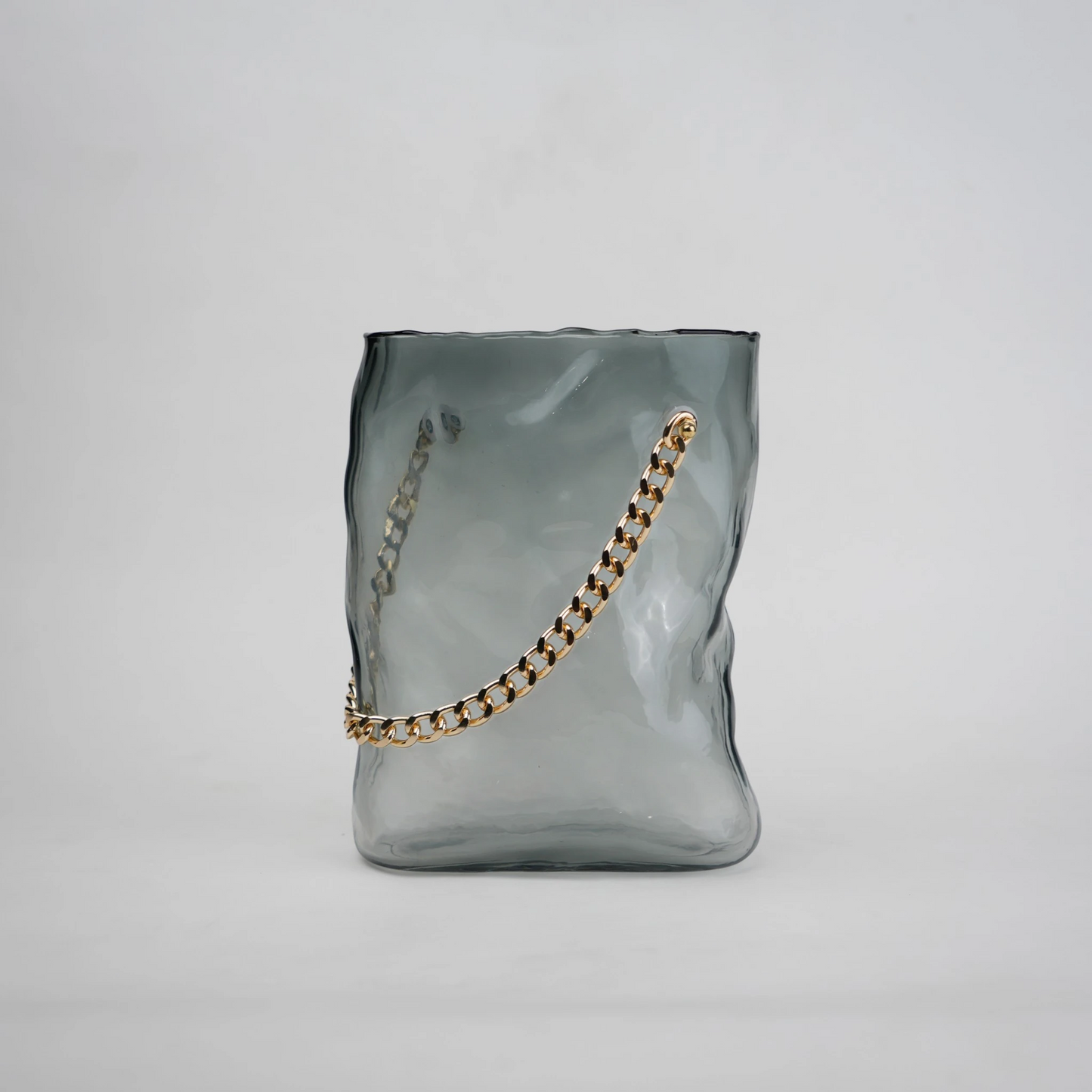 grey chain glass vase with gold chain detail