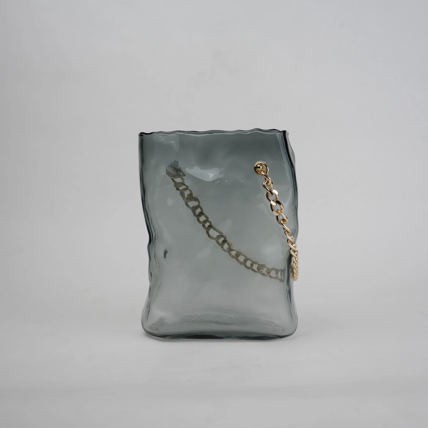 grey chain glass vase with gold chain detail