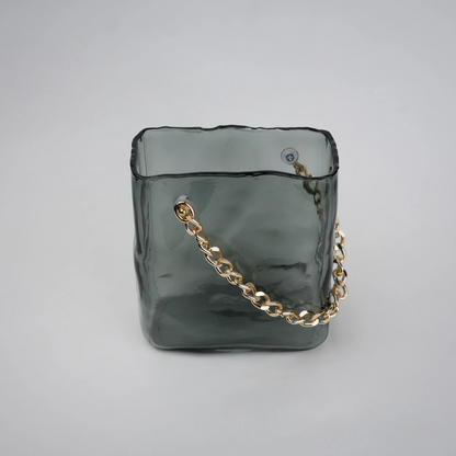 grey chain glass vase with gold chain detail