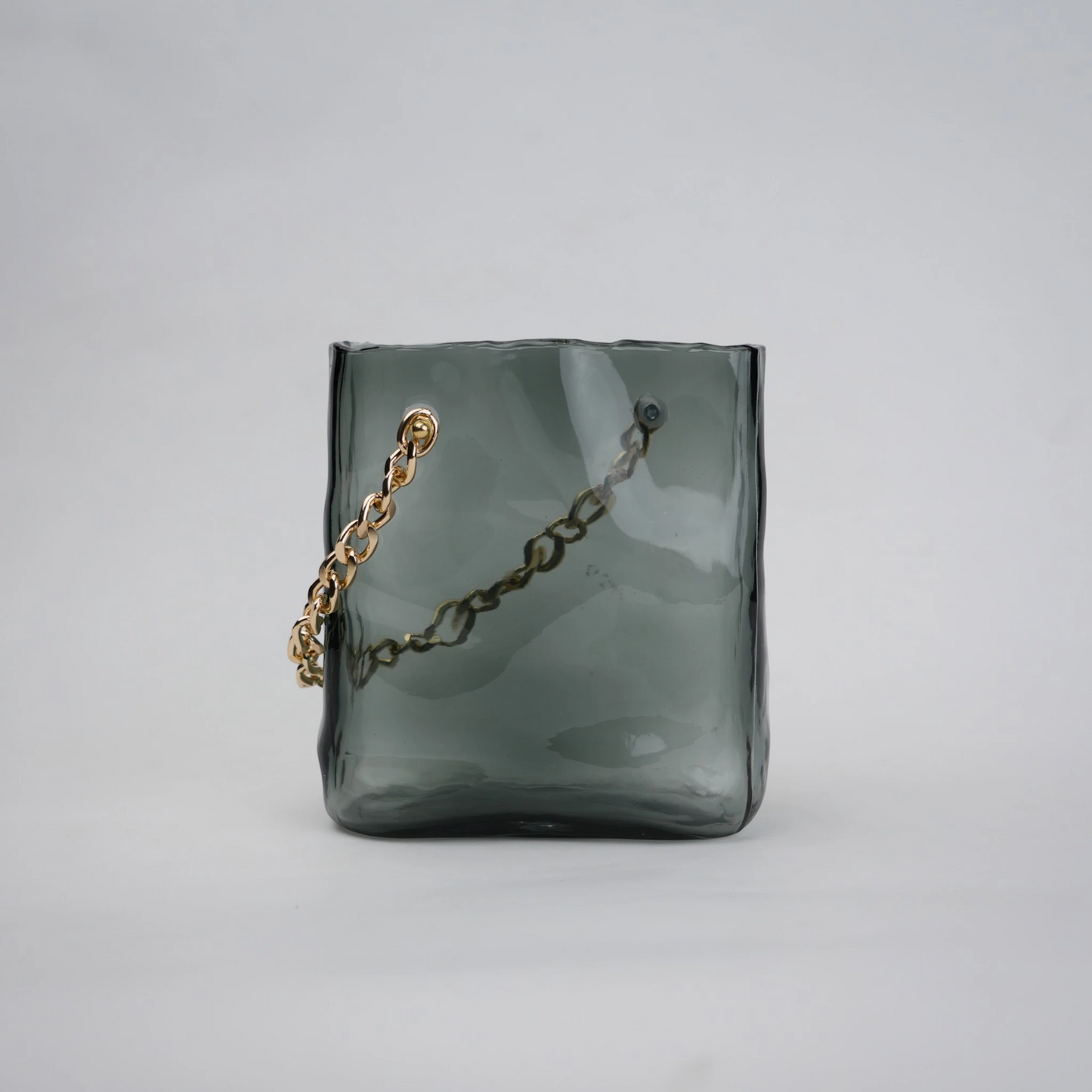 grey chain glass vase with gold chain detail