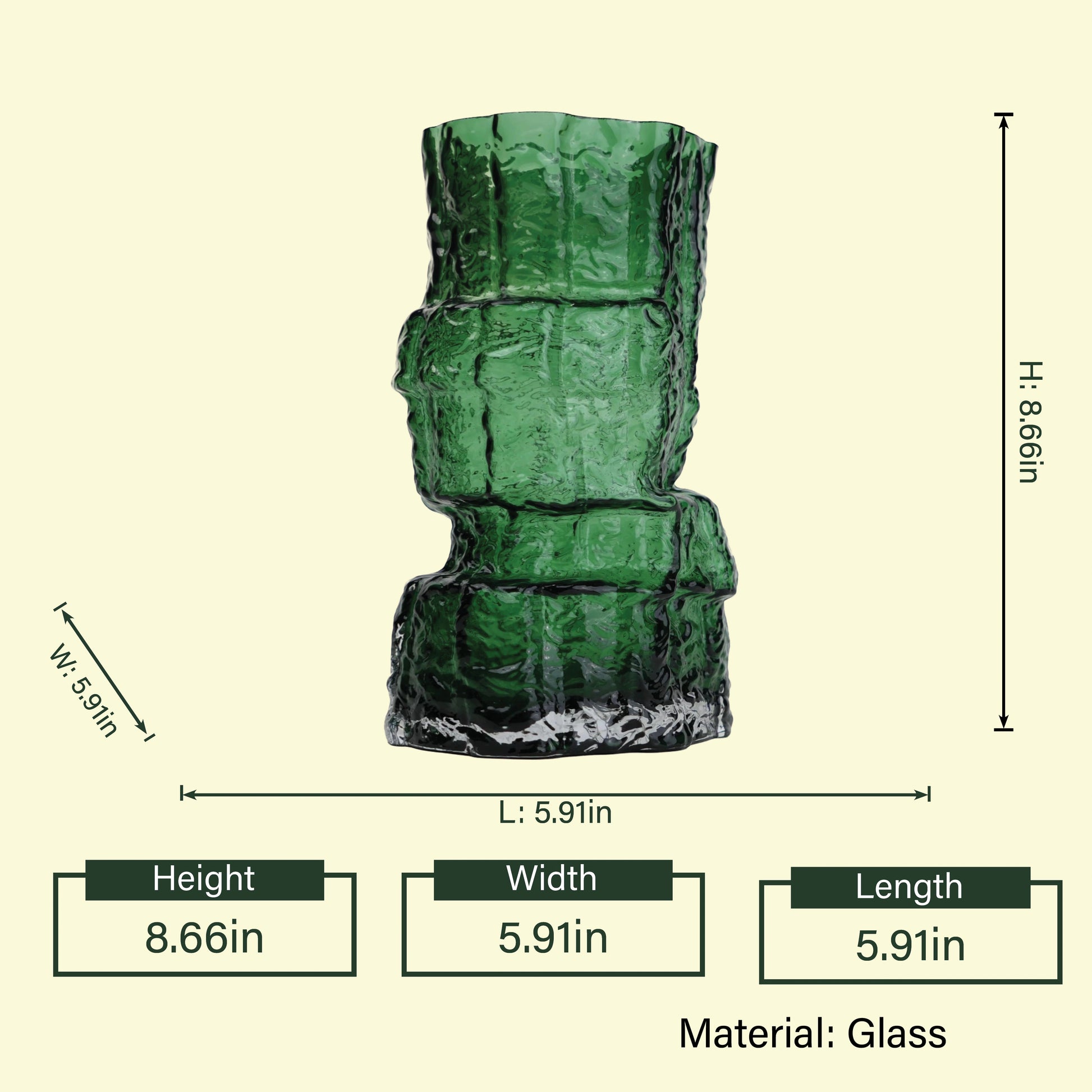 Rock-form green vase scale diagram, 8.66in