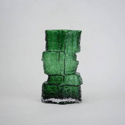 rock form deep green glass decorative vase