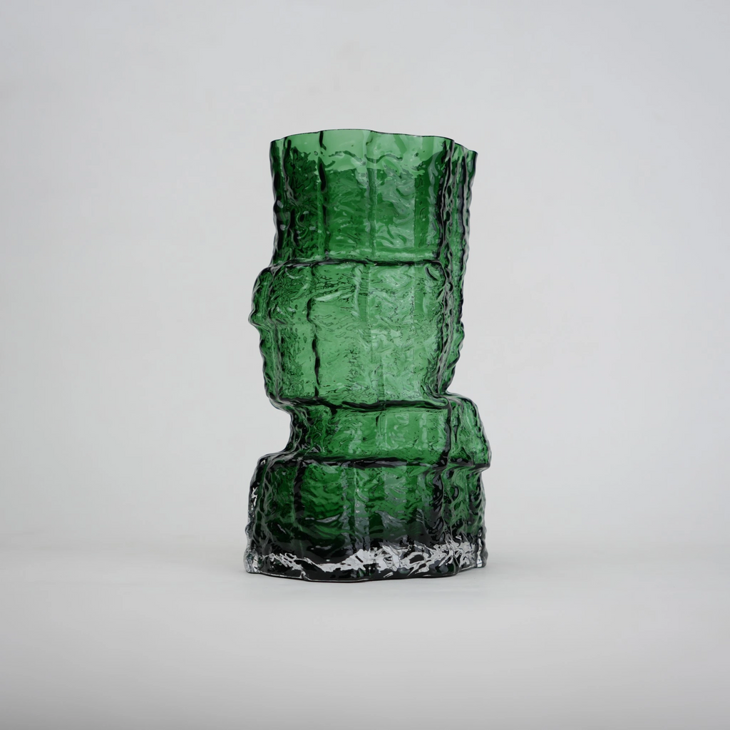 rock form deep green glass decorative vase