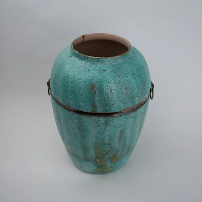 turquoise patina ceramic jar vase