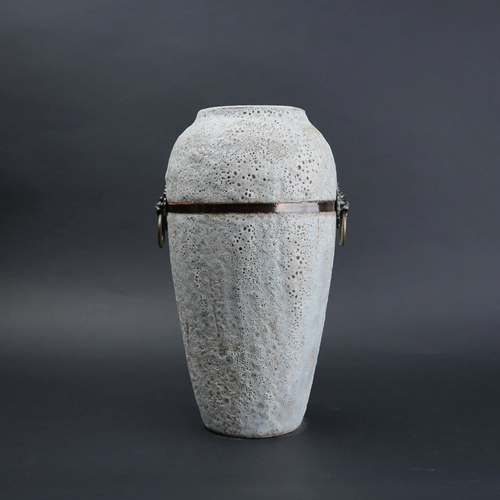 Stone White Lion Ring Ceramic Jar Vase