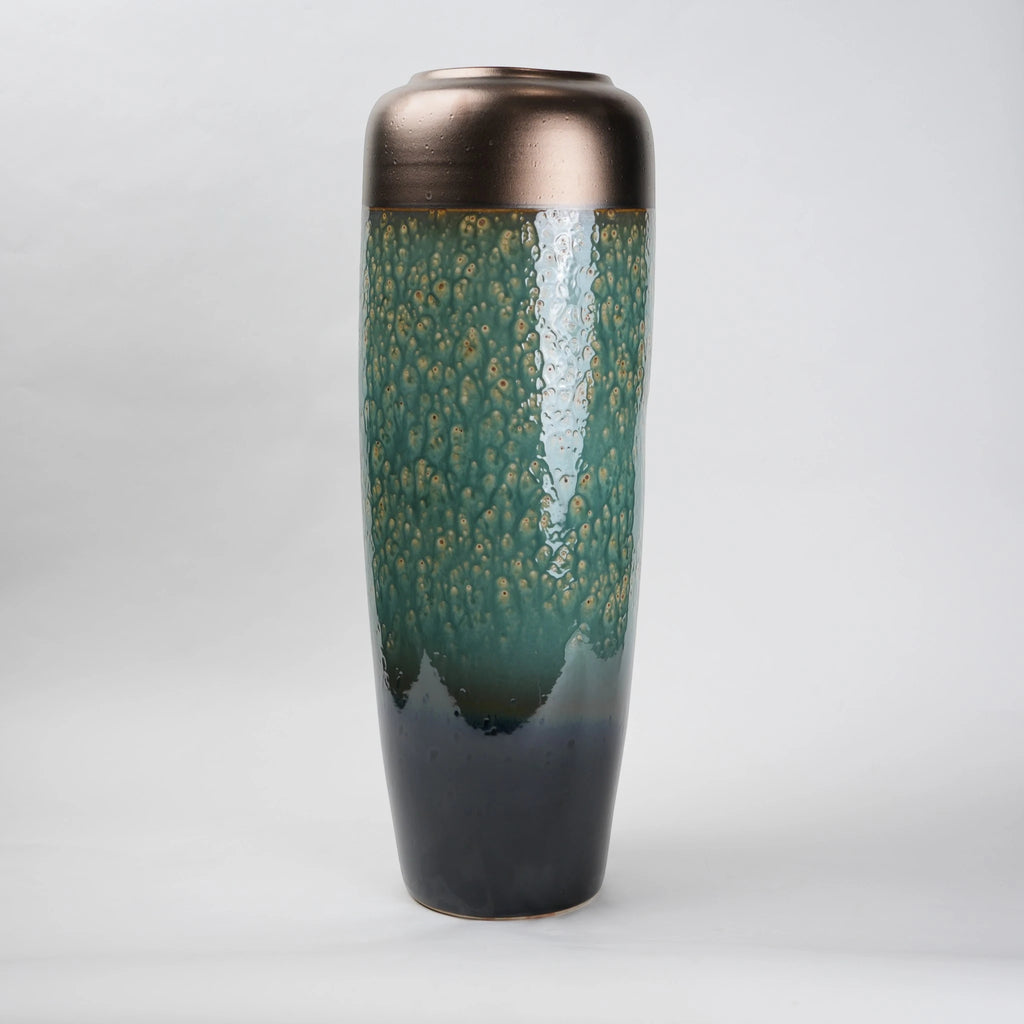 teal green tall ceramic decorative vase for living room
