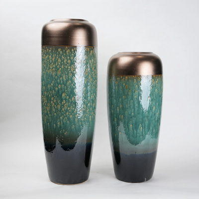 Teal Gold Ceramic Floor Vase